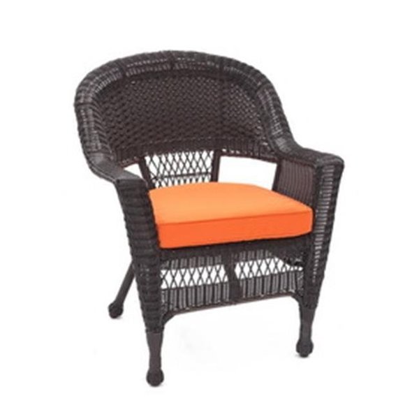 Jeco Jeco W00201-4-C-FS016-CS Espresso Wicker Chair with Orange Cushion - Set of 4 W00201_4-C-FS016-CS